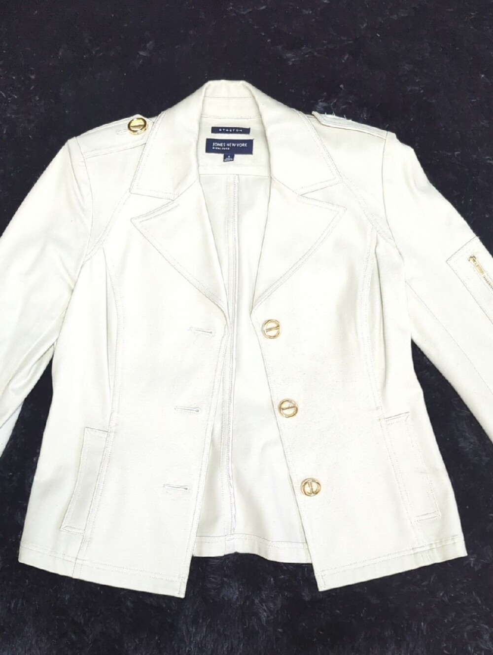 Jones New York Signature White Blazer with Gold Buttons Women's Size Small